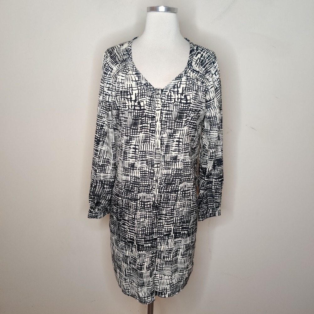Bar III Long Sleeve Dress Black White Geometric Stripe Shift